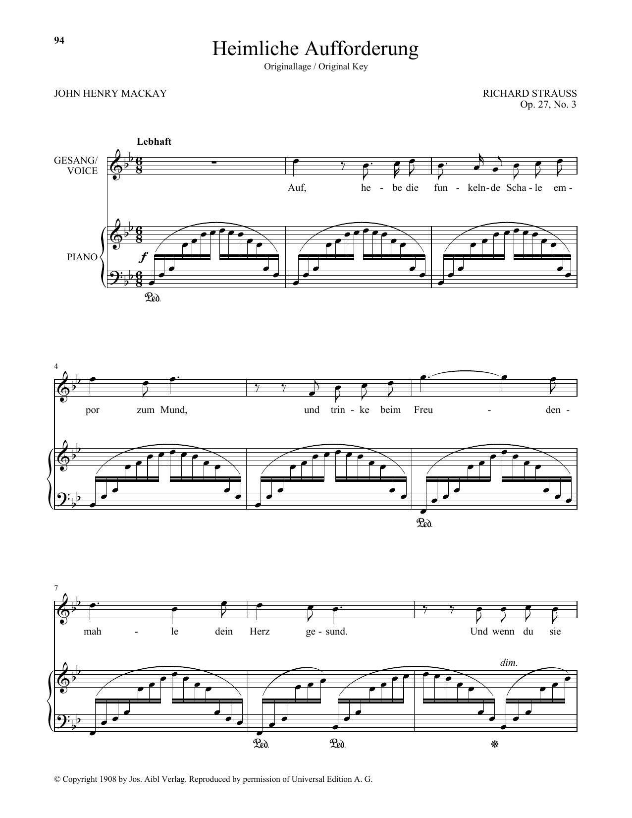 Download Richard Strauss Heimliche Aufforderung (High Voice) Sheet Music
