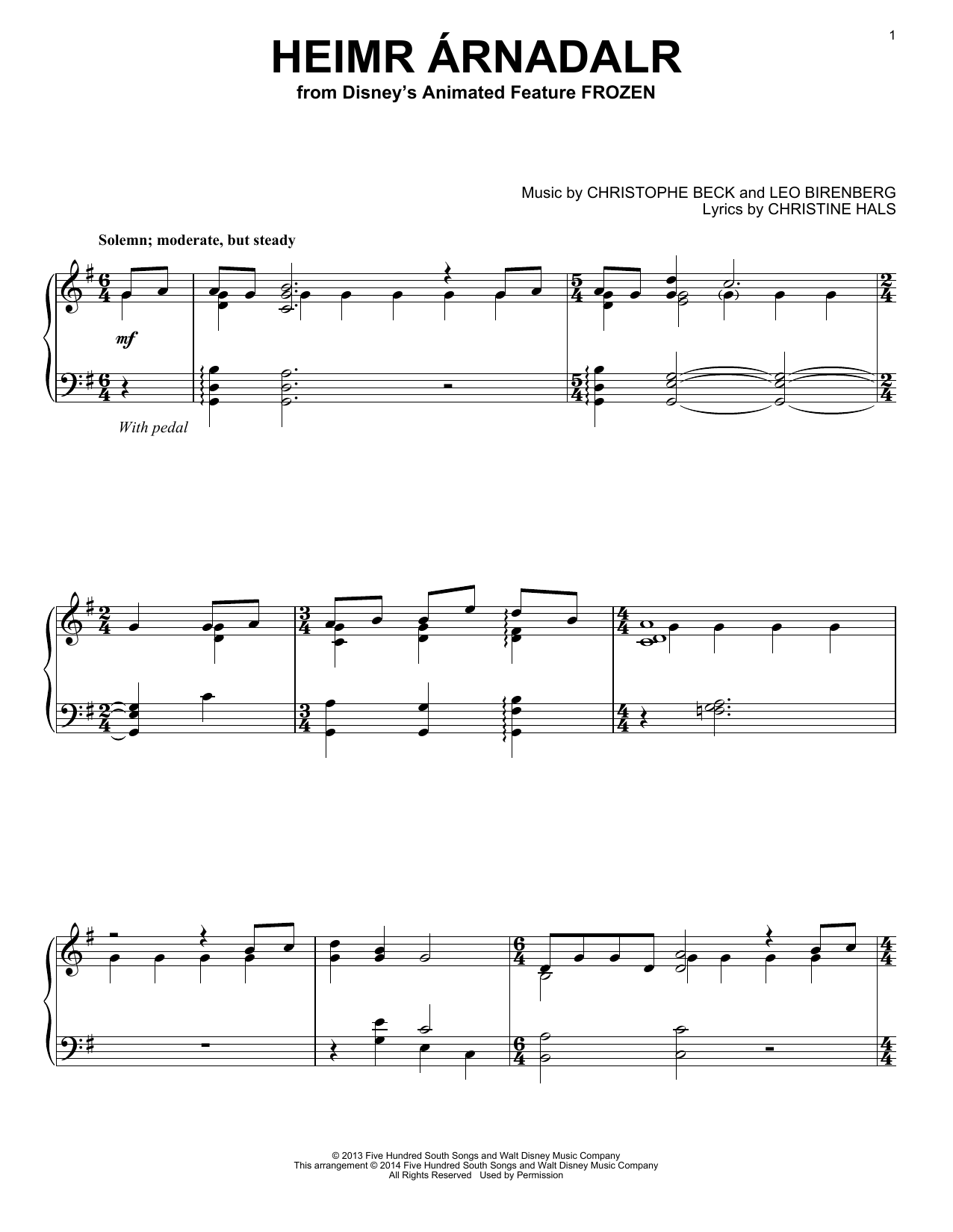 Download Christophe Beck Heimr Arnadalr (from Disney's Frozen) Sheet Music