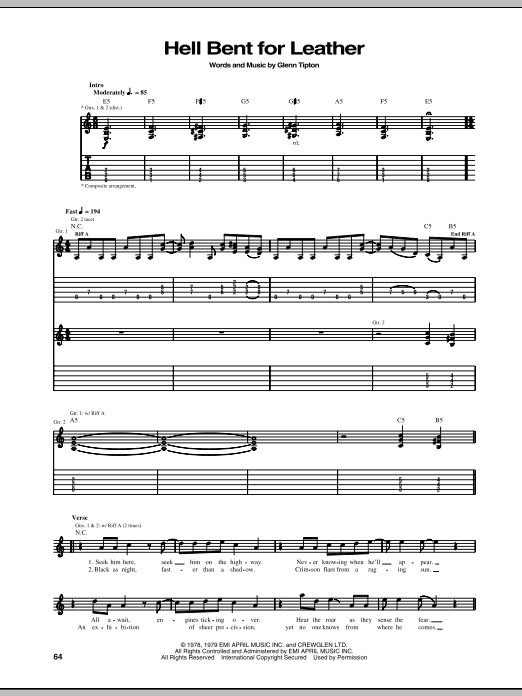 Download Judas Priest Hell Bent For Leather Sheet Music