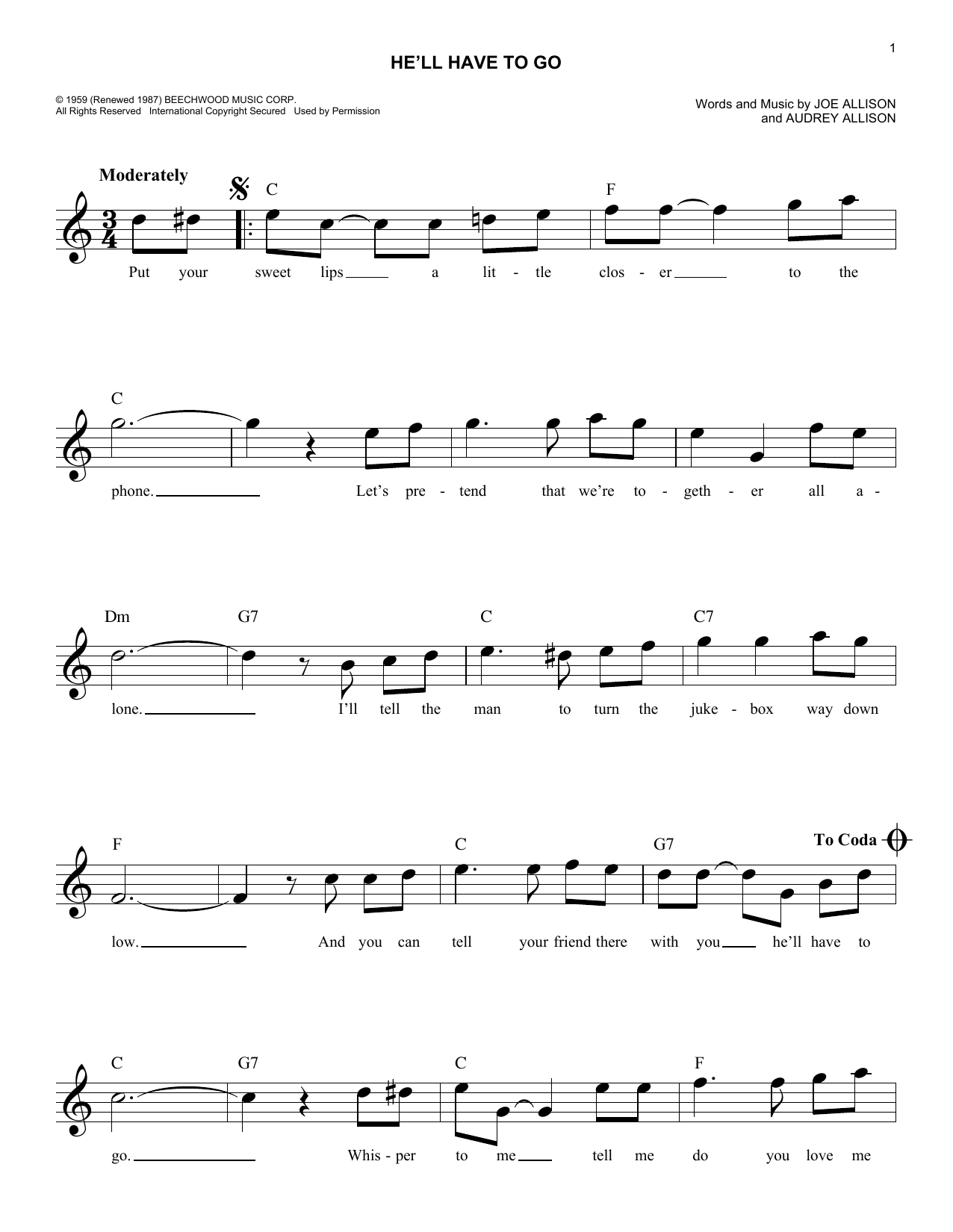Download Jim Reeves He'll Have To Go Sheet Music