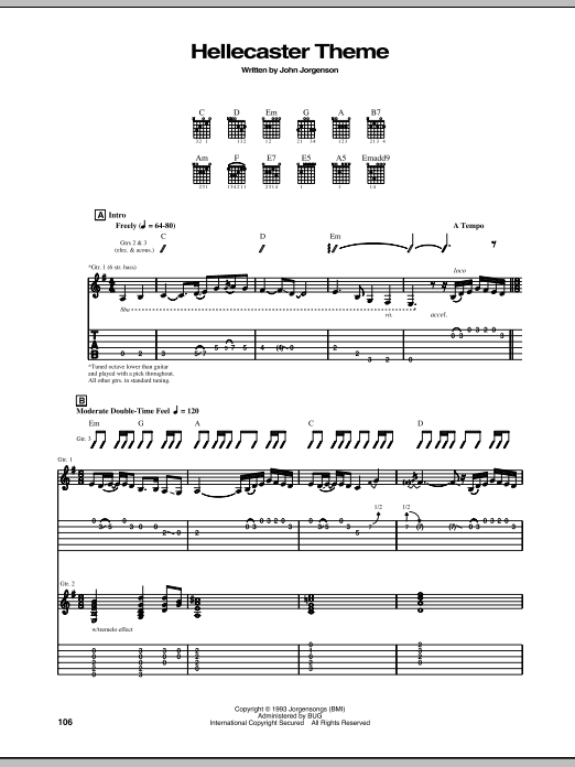 Download The Hellecasters Hellecaster Theme Sheet Music