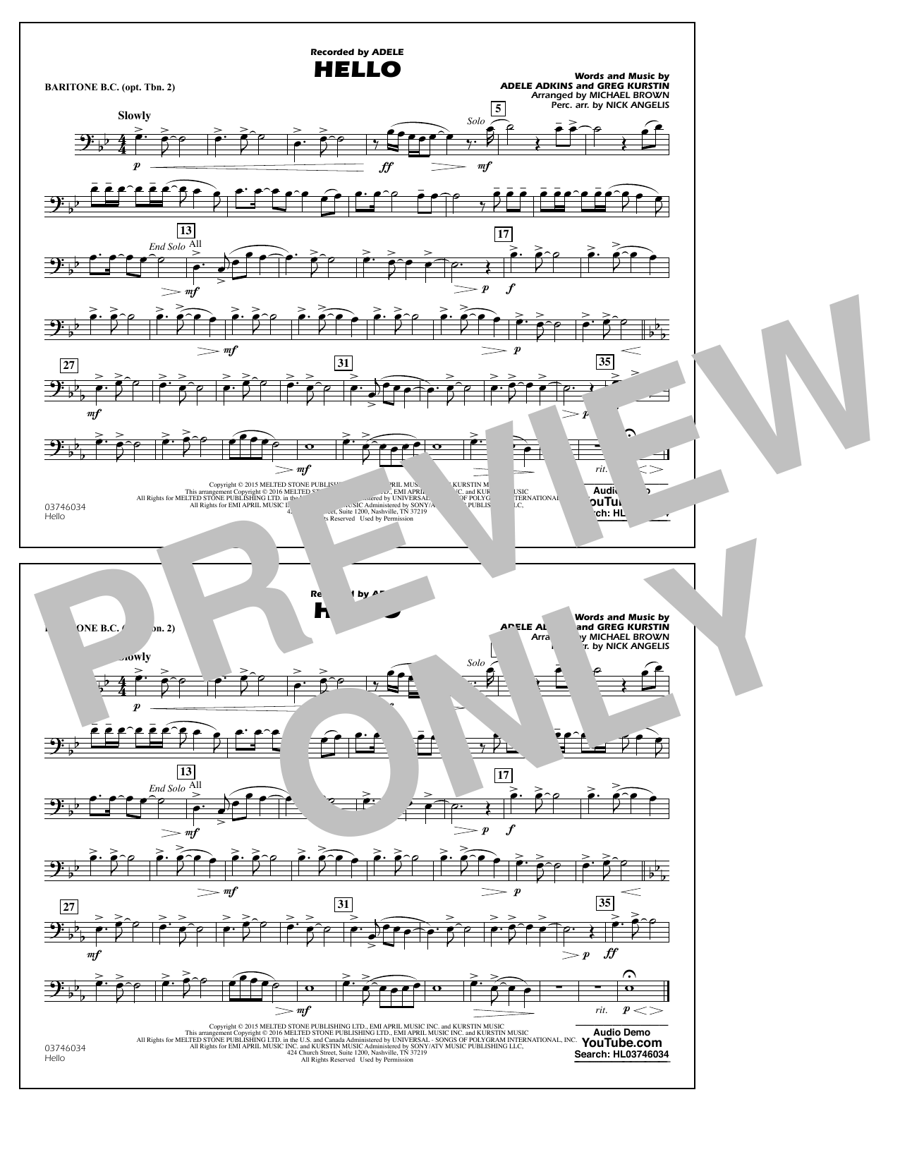 Download Michael Brown Hello - Baritone B.C. (Opt. Tbn. 2) Sheet Music