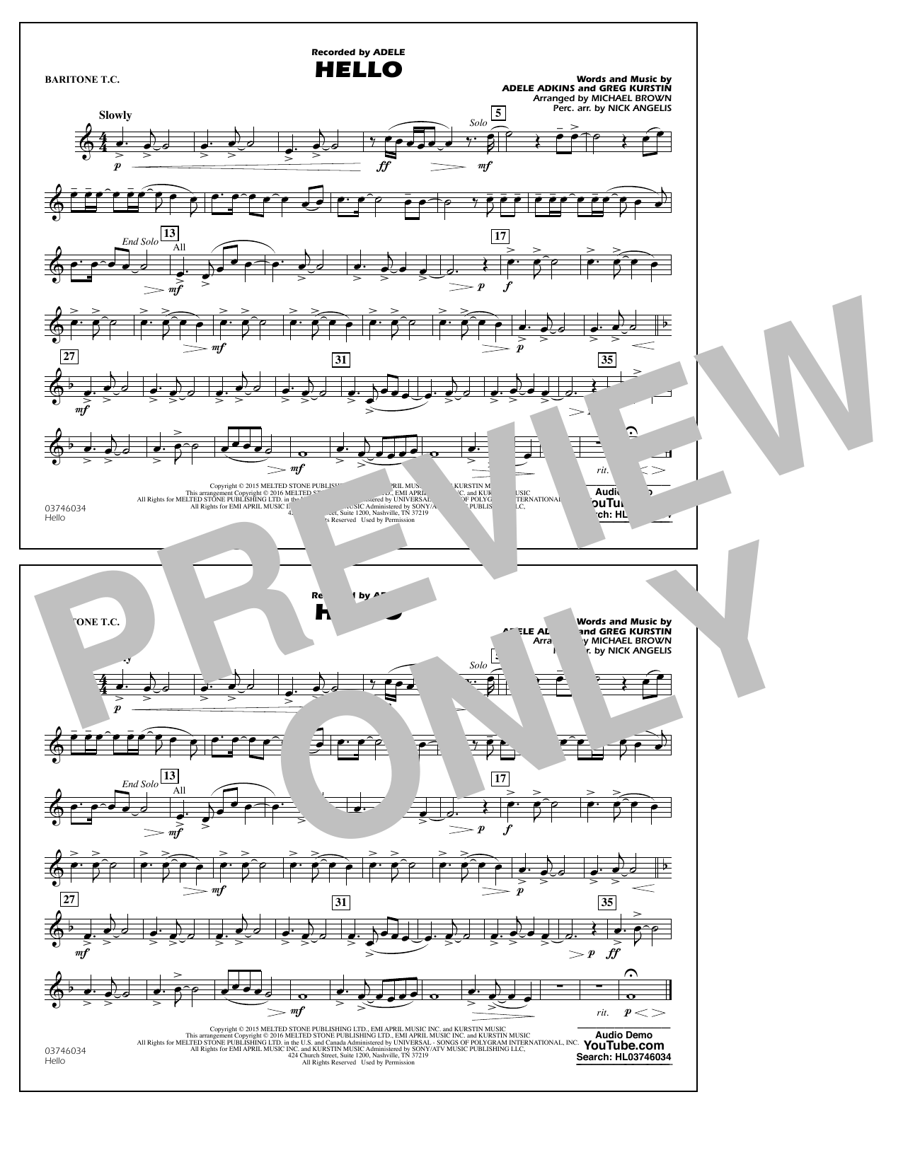 Download Michael Brown Hello - Baritone T.C. Sheet Music