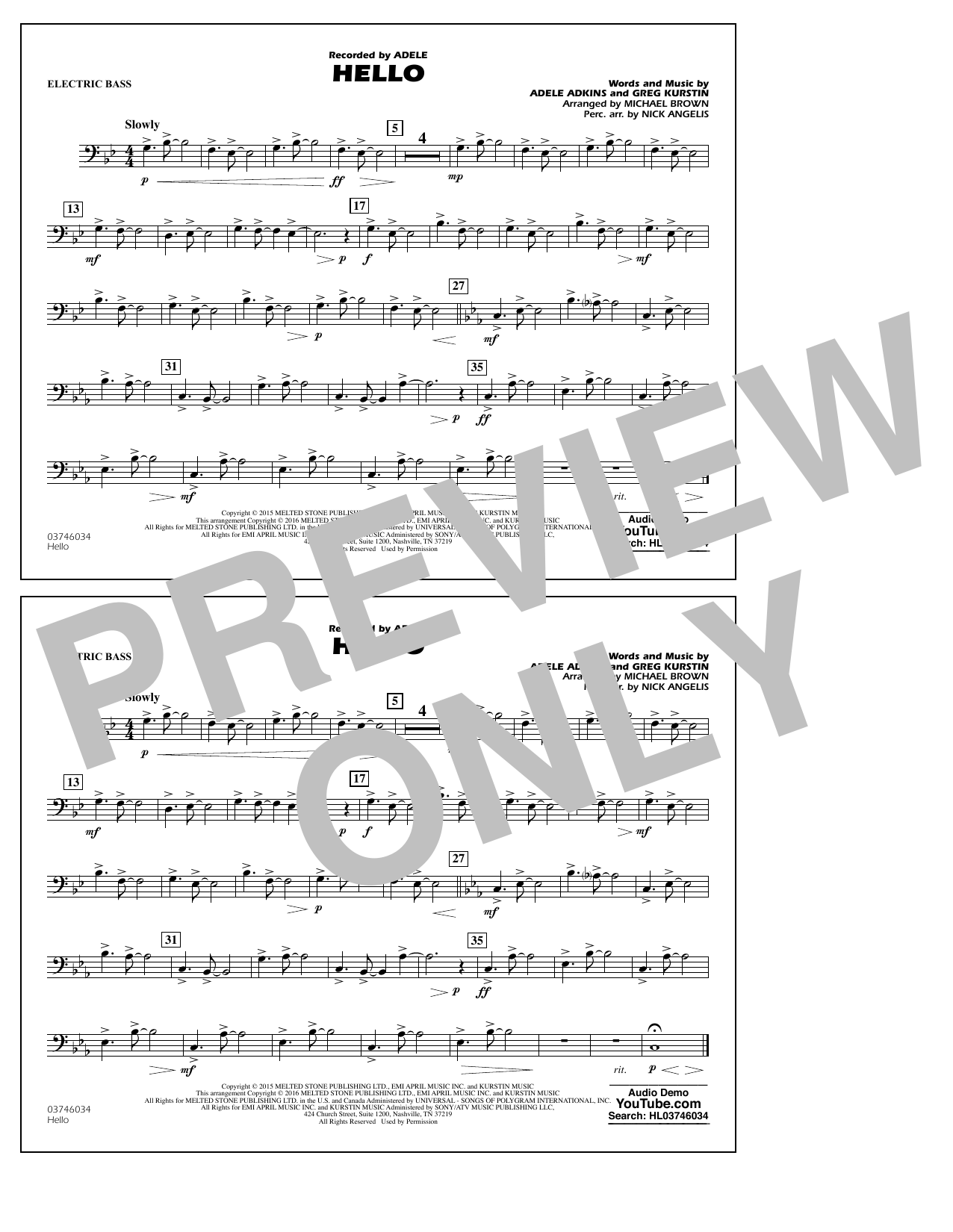 Download Michael Brown Hello - Electric Bass Sheet Music