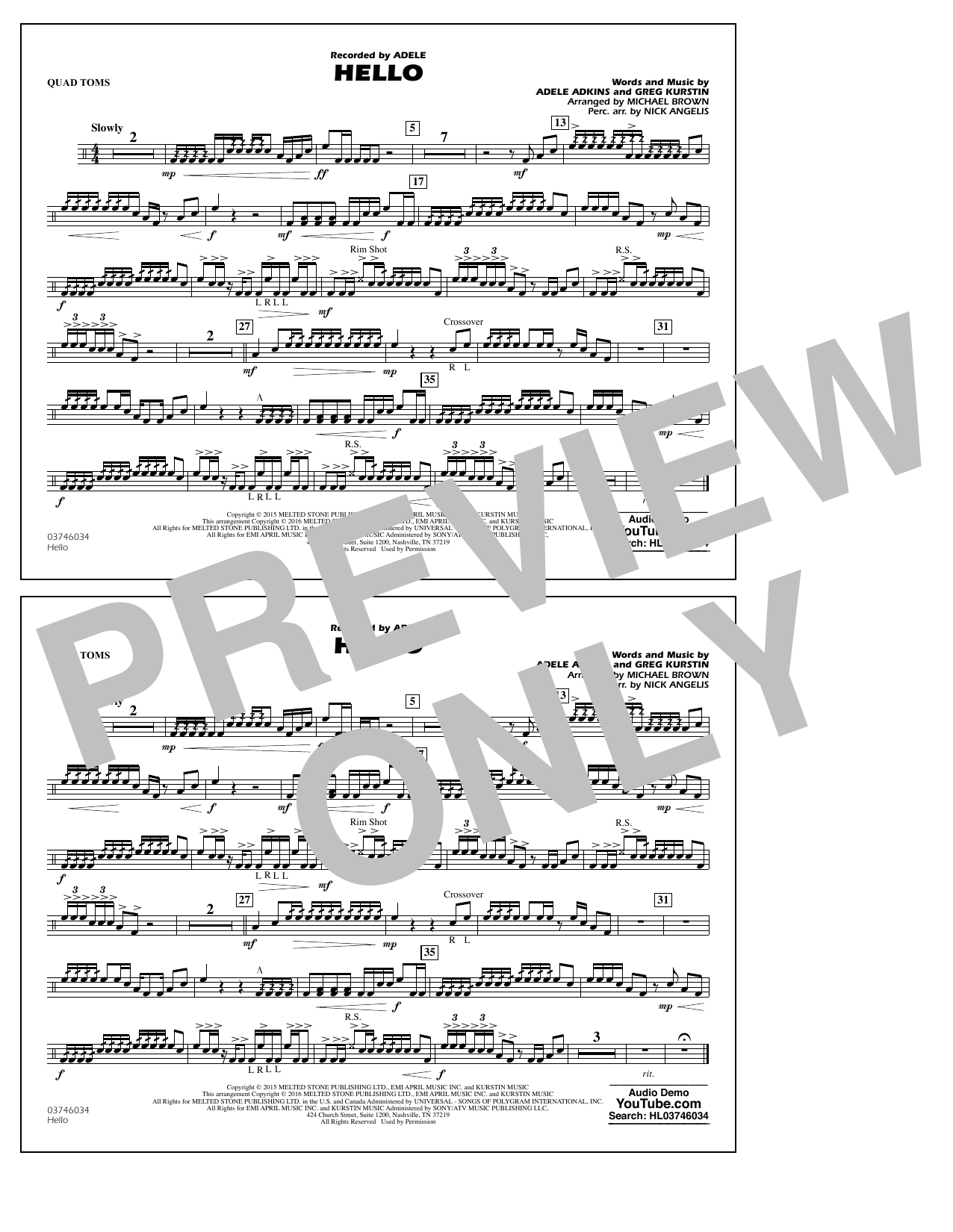 Download Michael Brown Hello - Quad Toms Sheet Music