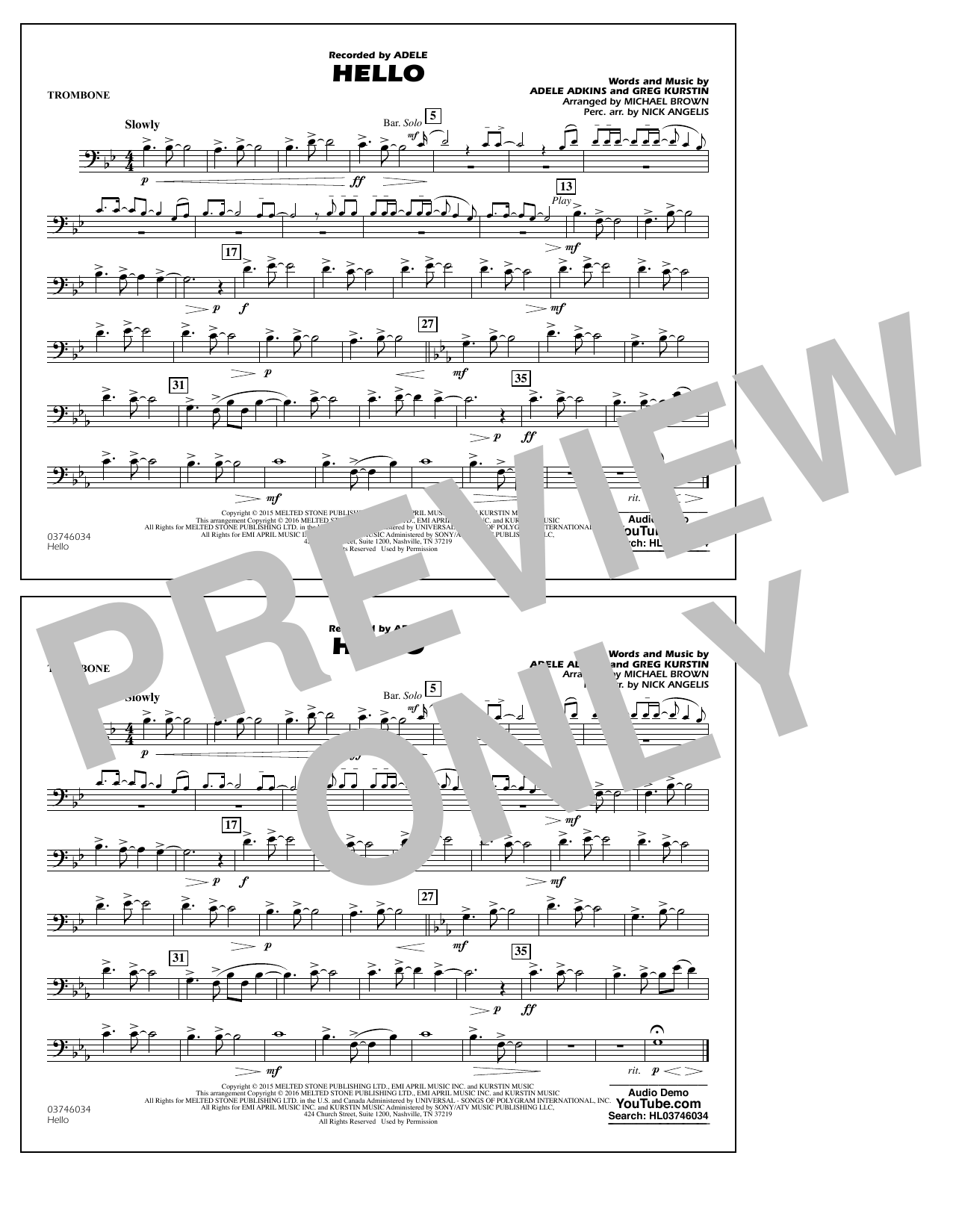 Download Michael Brown Hello - Trombone Sheet Music