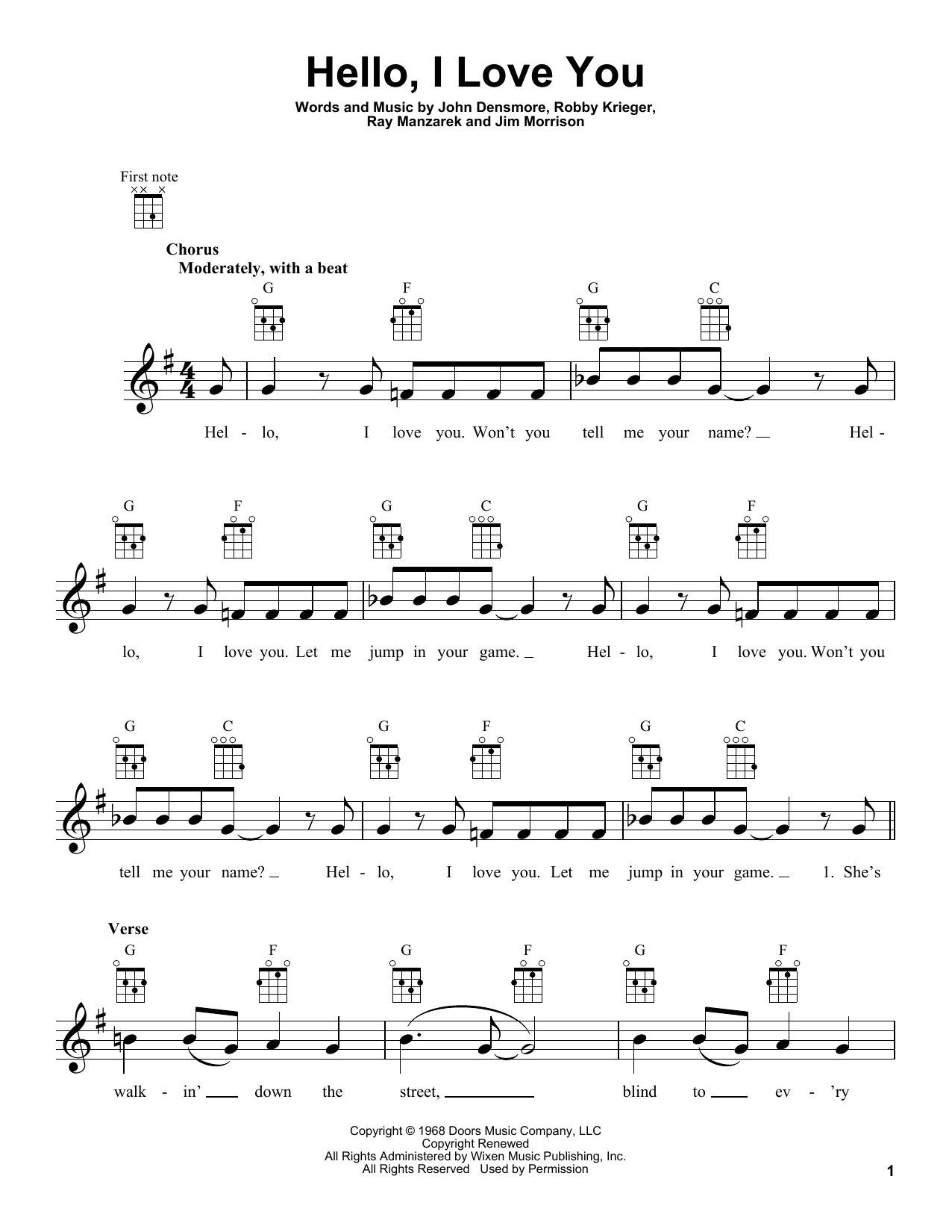 Download The Doors Hello, I Love You Sheet Music