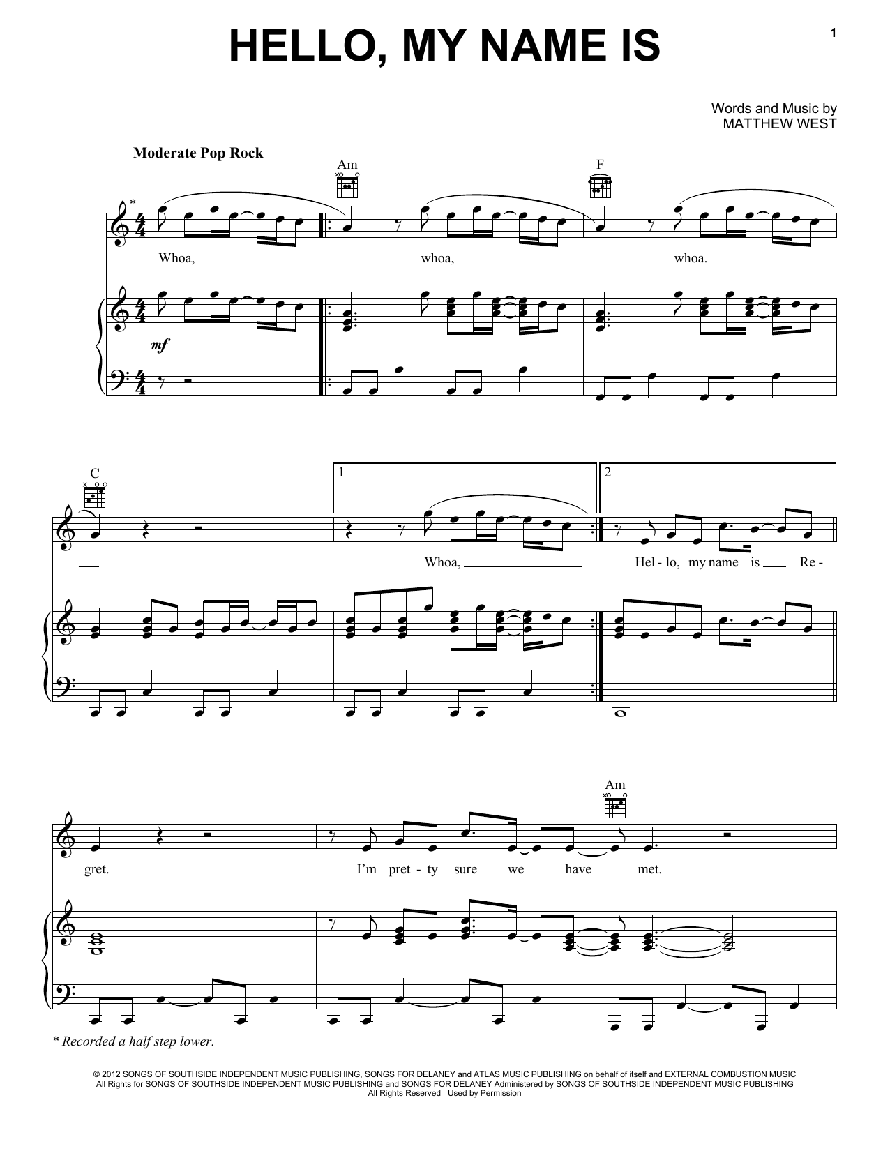 Download Matthew West Hello, My Name Is Sheet Music