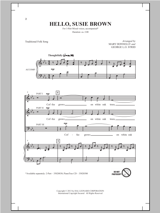 Download Traditional Folksong Hello, Susie Brown (arr. Mary Donnelly) Sheet Music