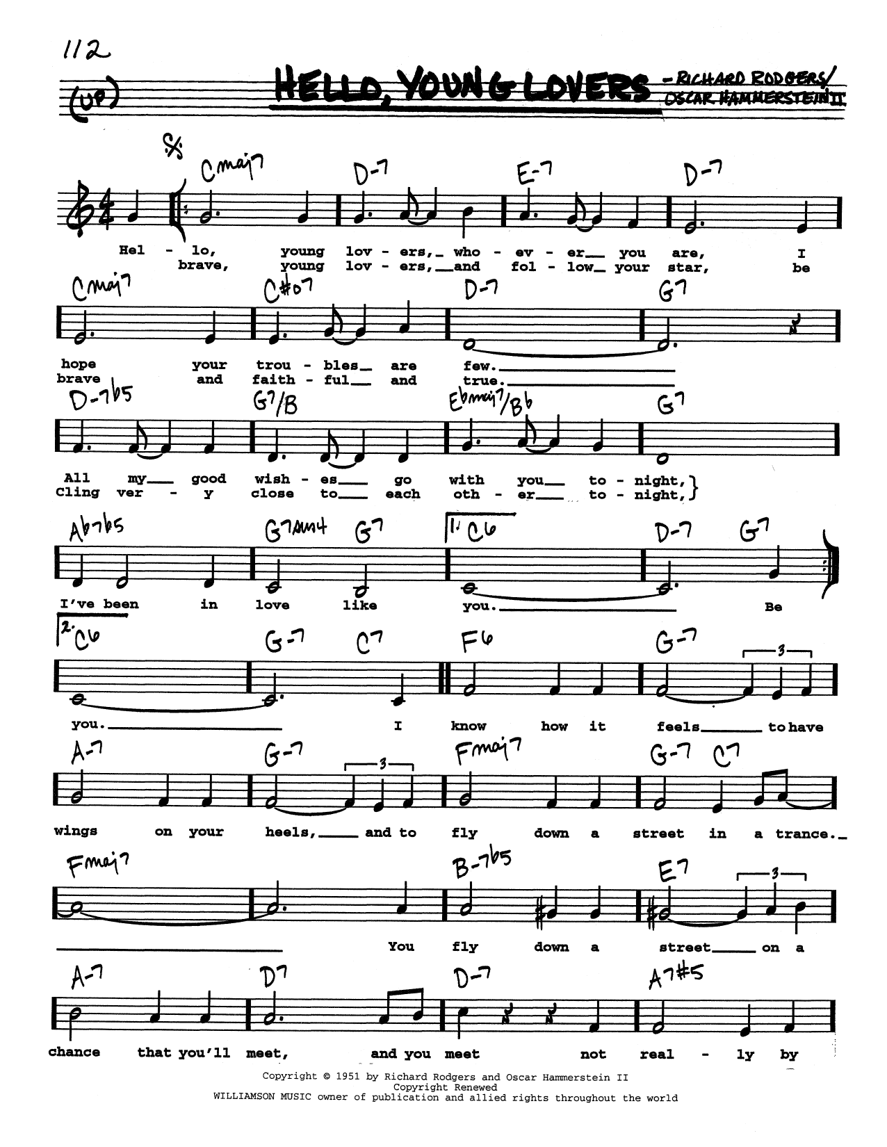 Rodgers & Hammerstein Hello, Young Lovers (Low Voice) sheet music notes printable PDF score