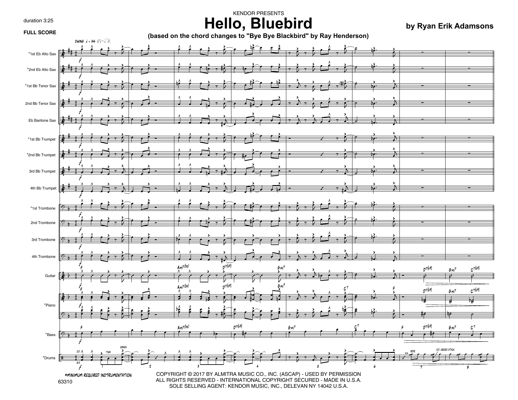 Download Ryan Erik Adamsons Hello, Bluebird (based on Bye Bye Black Sheet Music