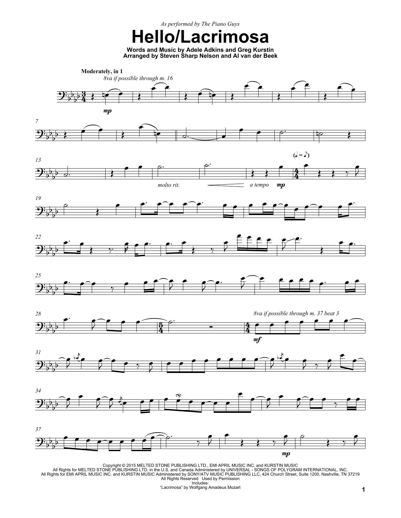 Download The Piano Guys Hello/Lacrimosa Sheet Music