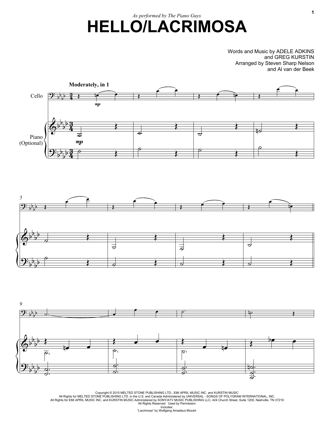 Download The Piano Guys Hello/Lacrimosa Sheet Music