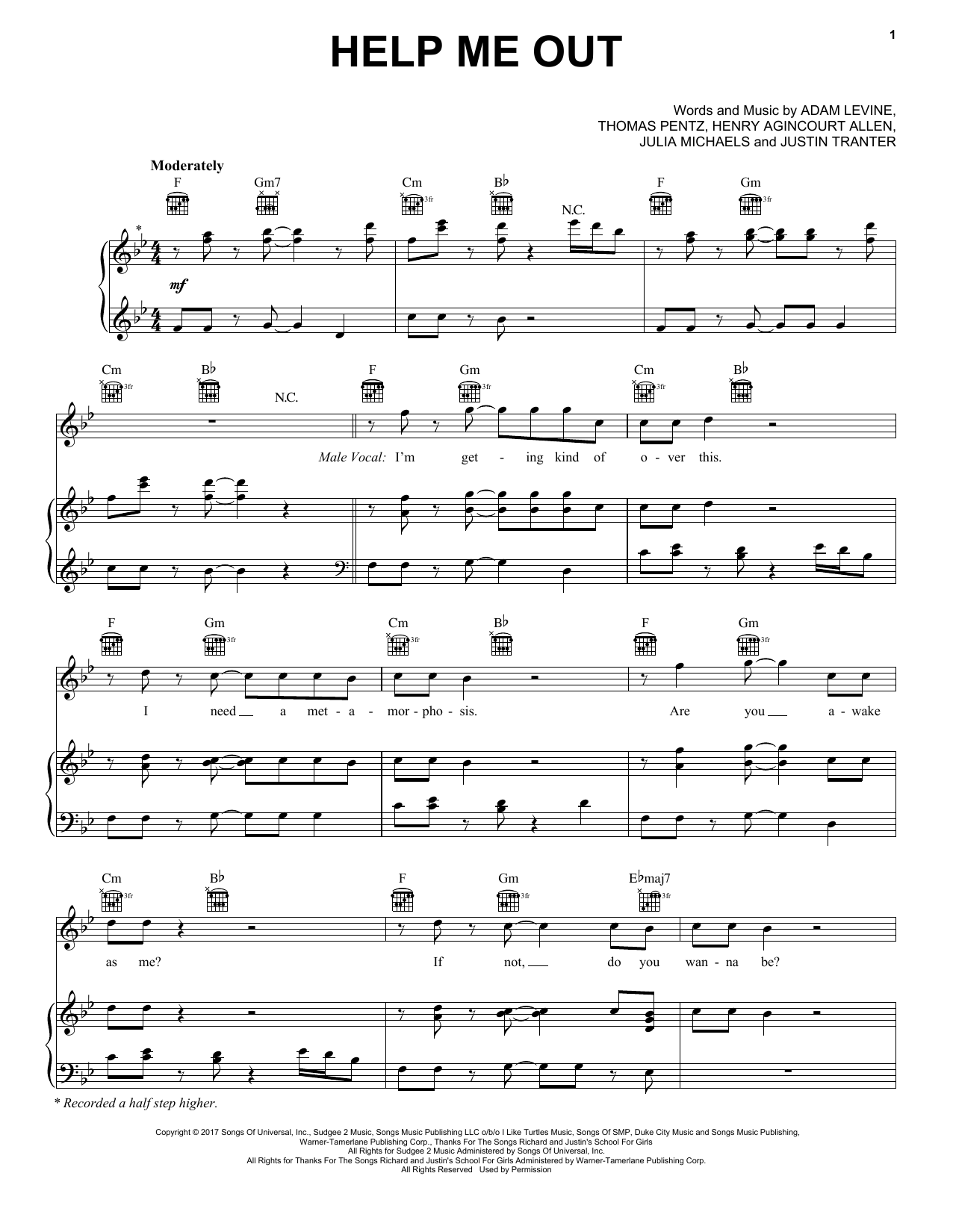 Download Maroon 5 with Julia Michaels Help Me Out Sheet Music
