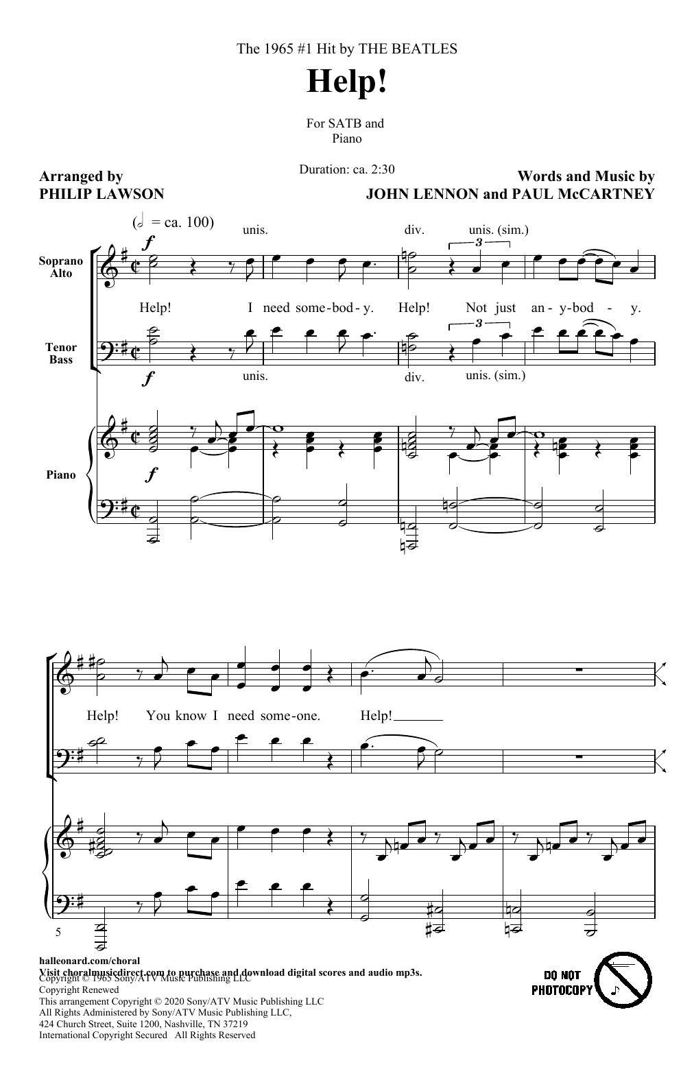 Download The Beatles Help! (arr. Philip Lawson) Sheet Music