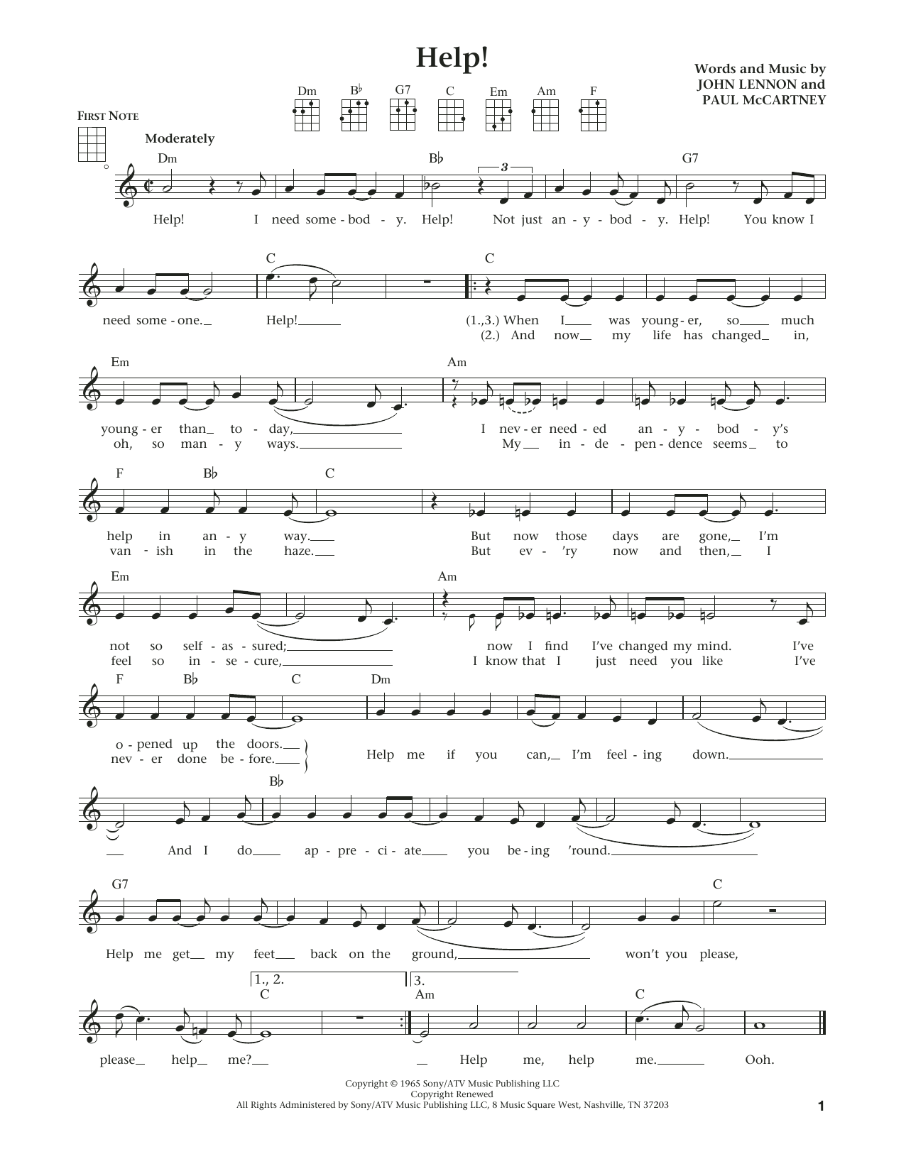 Download The Beatles Help! (from The Daily Ukulele) (arr. Li Sheet Music