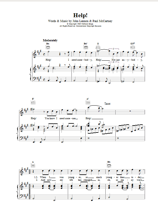 The Beatles Help! sheet music notes printable PDF score