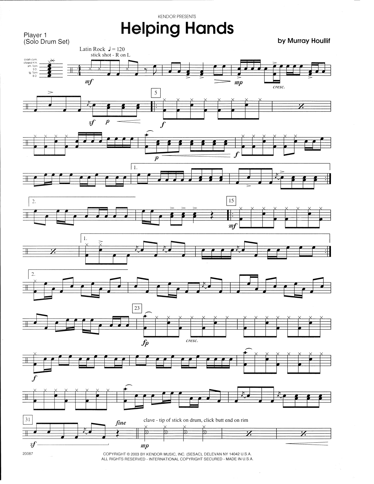 Download Murray Houllif Helping Hands - Percussion 1 Sheet Music