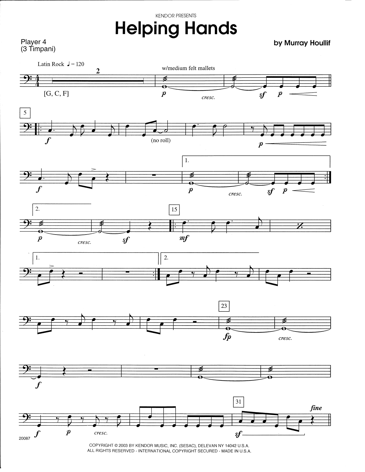 Download Murray Houllif Helping Hands - Percussion 4 Sheet Music