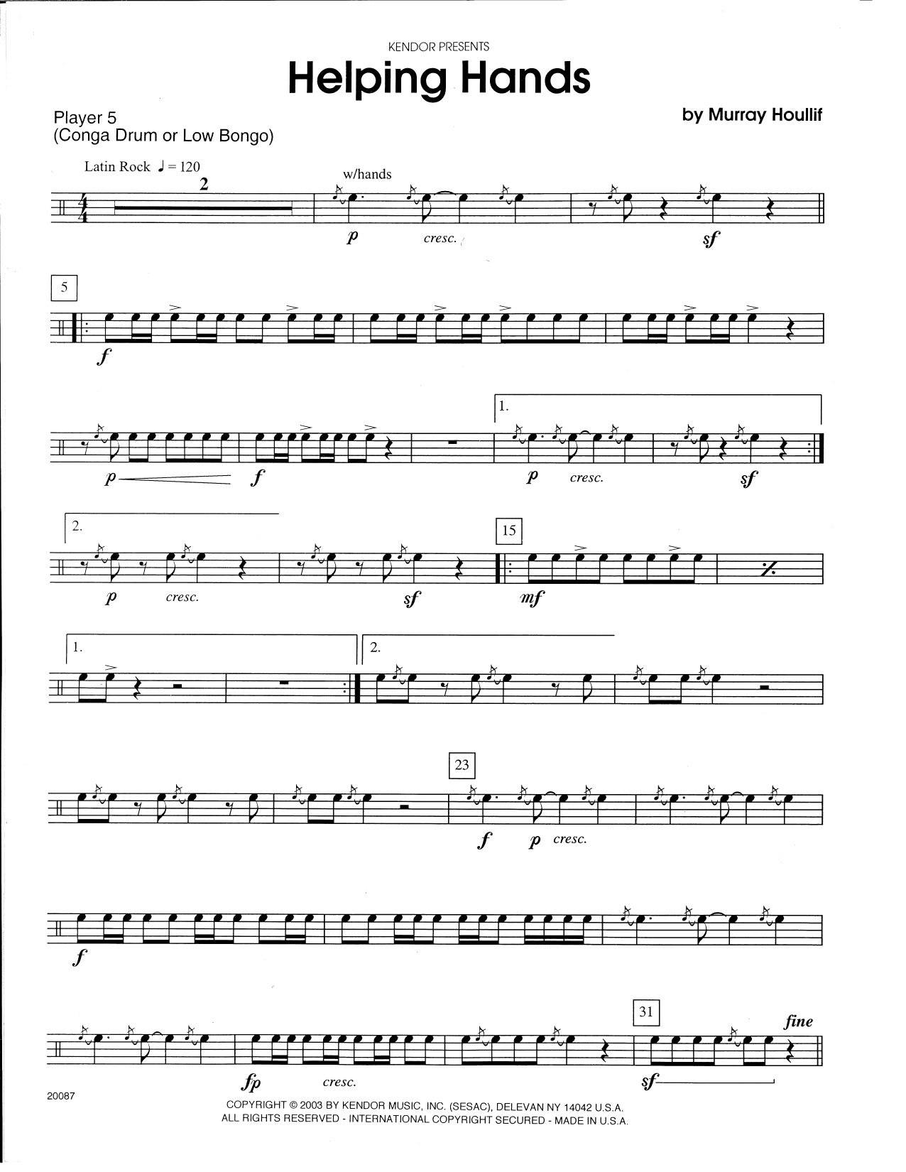 Download Murray Houllif Helping Hands - Percussion 5 Sheet Music