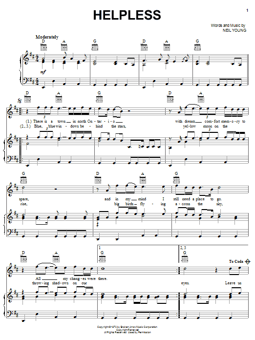 Download Neil Young Helpless Sheet Music