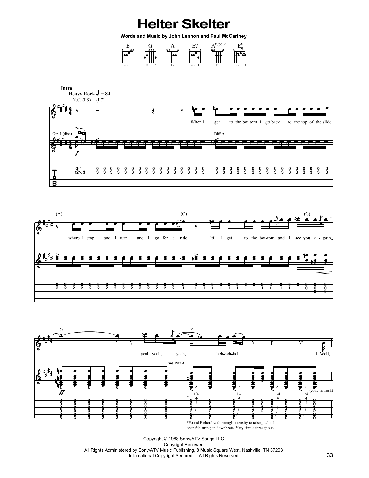 The Beatles Helter Skelter sheet music notes printable PDF score
