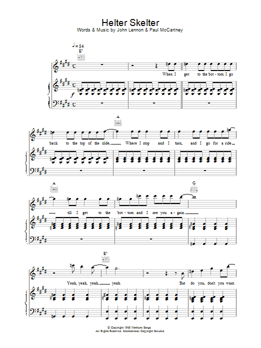 Oasis Helter Skelter sheet music notes printable PDF score