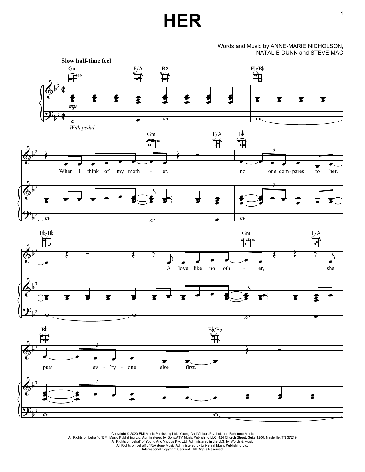 Anne-Marie Her sheet music notes printable PDF score