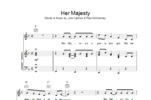 The Beatles Her Majesty sheet music notes printable PDF score