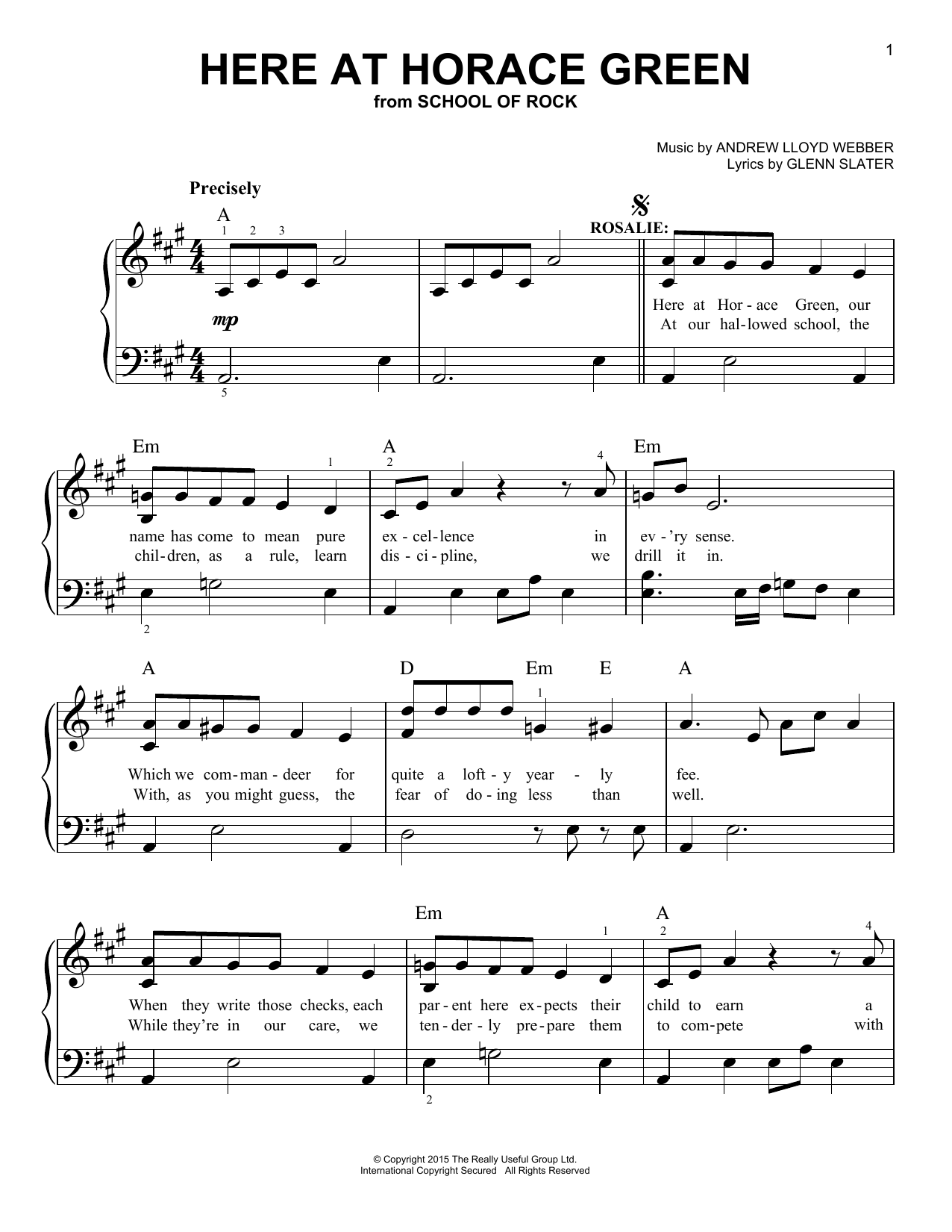 Download Andrew Lloyd Webber Here At Horace Green (from School of Ro Sheet Music