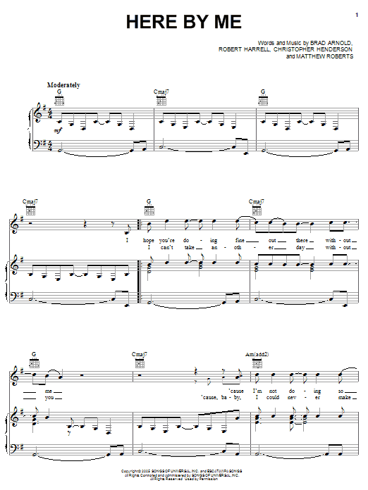 Download 3 Doors Down Here By Me Sheet Music