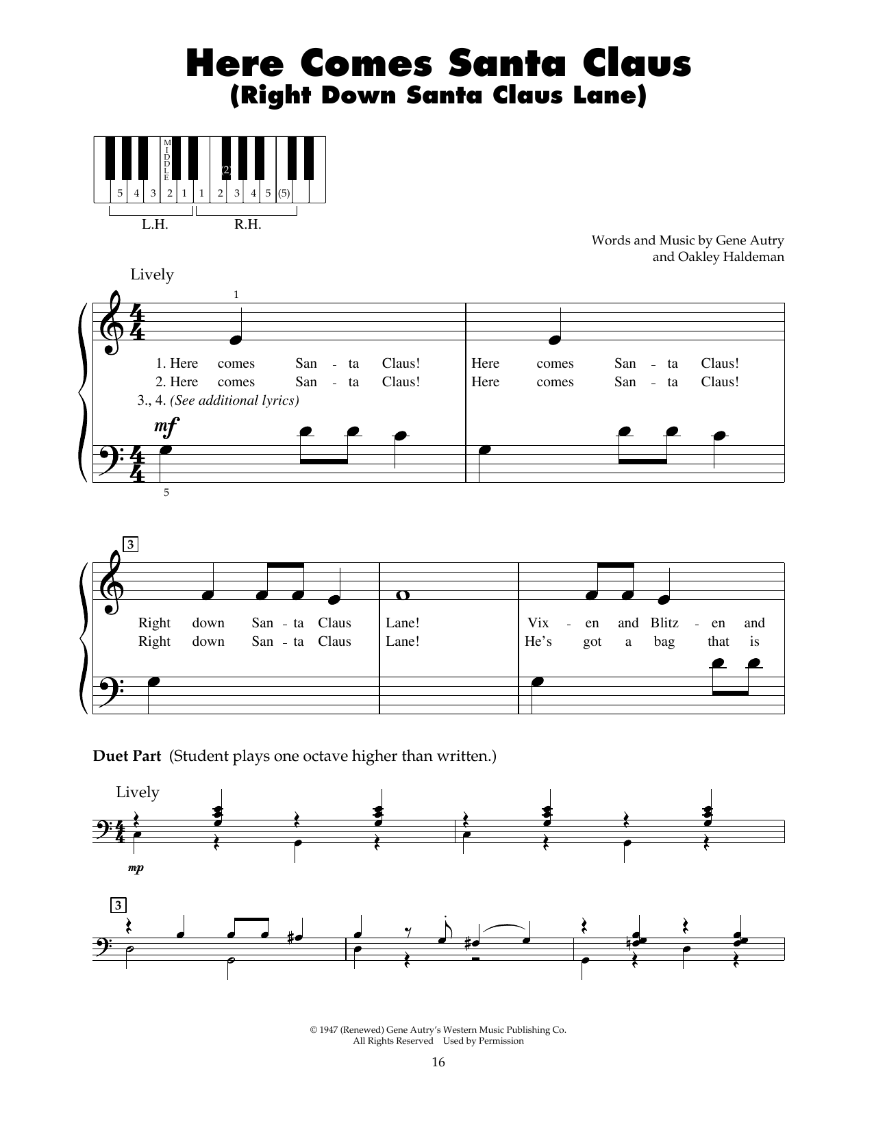 Gene Autry Here Comes Santa Claus (Right Down Santa Claus Lane) sheet music notes printable PDF score