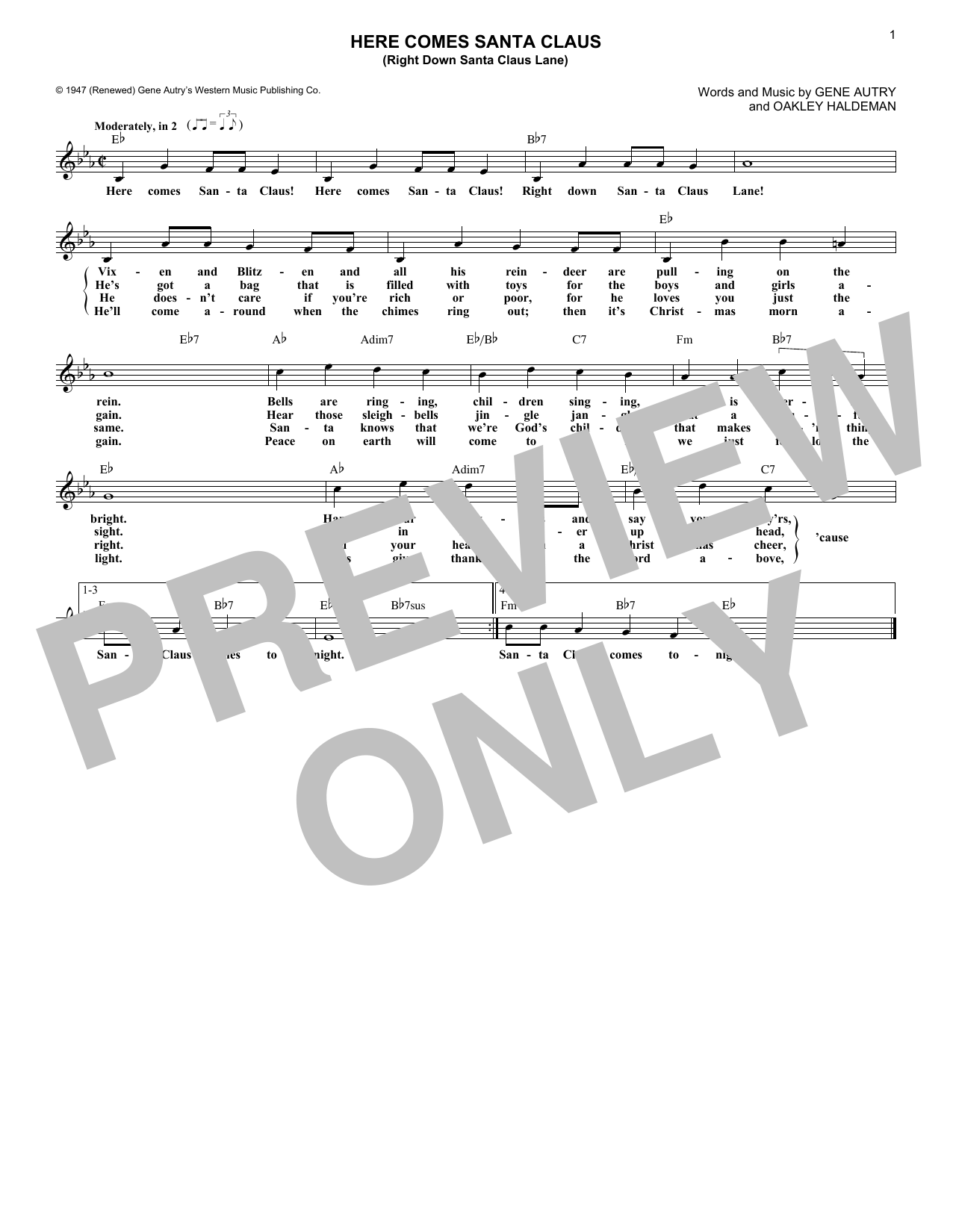 Download Gene Autry Here Comes Santa Claus (Right Down Sant Sheet Music