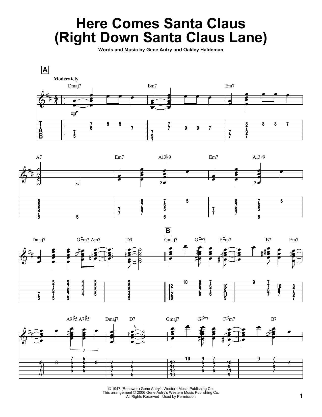Download Gene Autry Here Comes Santa Claus (Right Down Sant Sheet Music