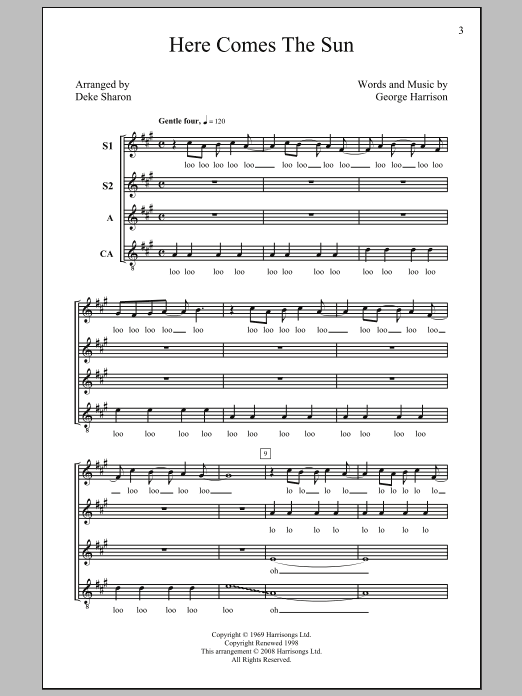 Download The Beatles Here Comes The Sun (arr. Deke Sharon) Sheet Music