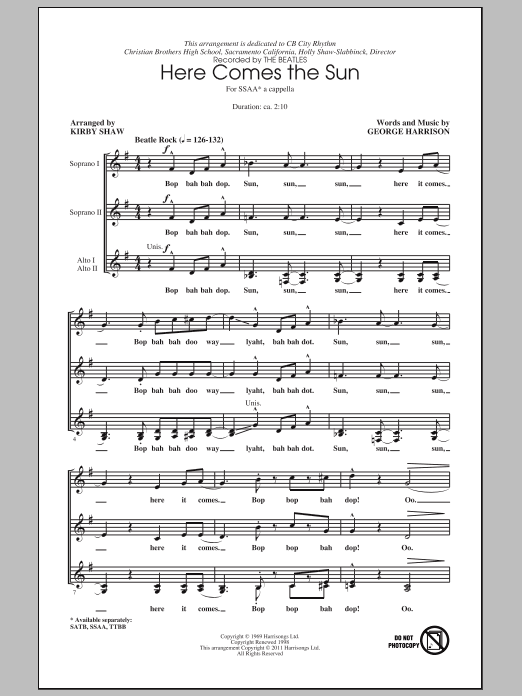 Download The Beatles Here Comes The Sun (arr. Kirby Shaw) Sheet Music