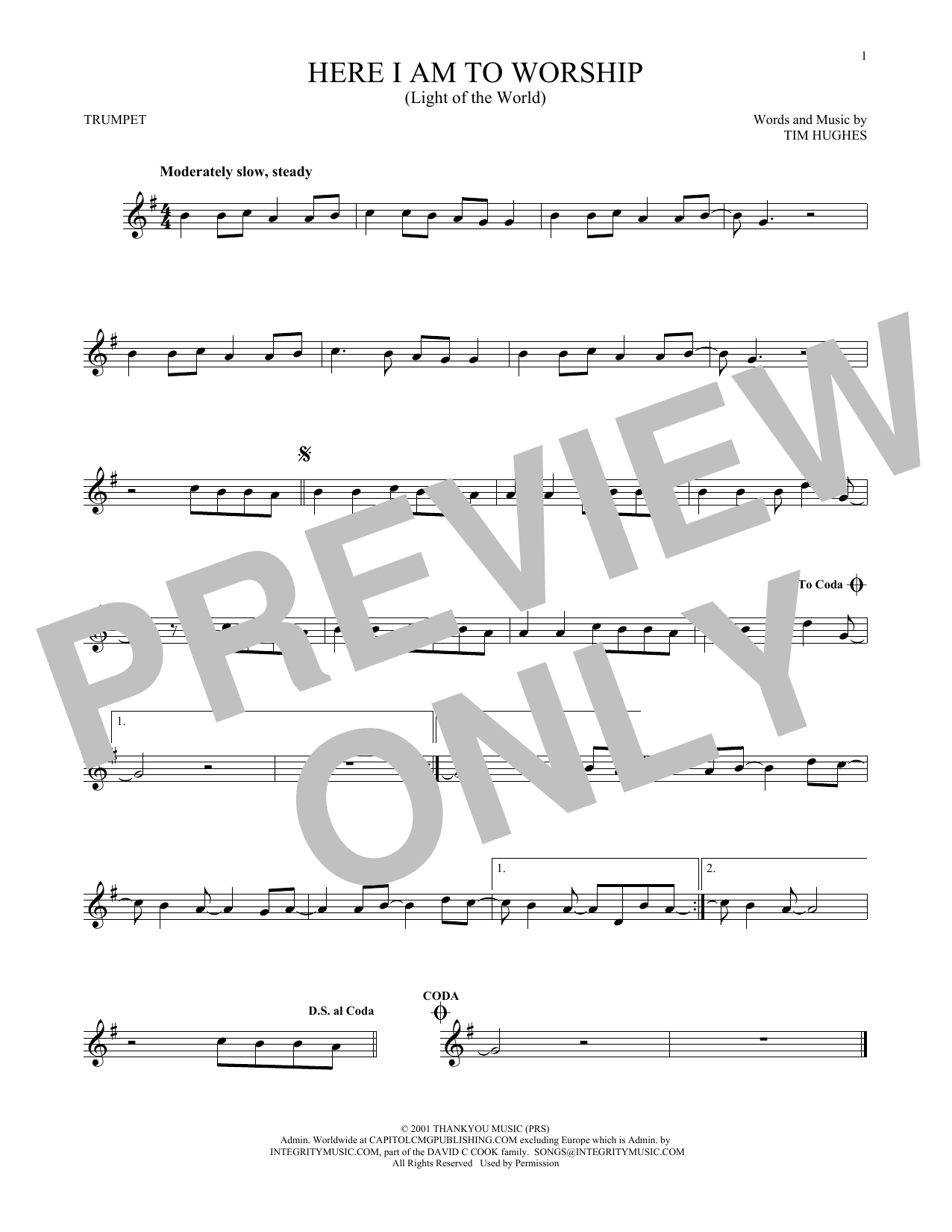 Phillips, Craig & Dean Here I Am To Worship (Light Of The World) sheet music notes printable PDF score