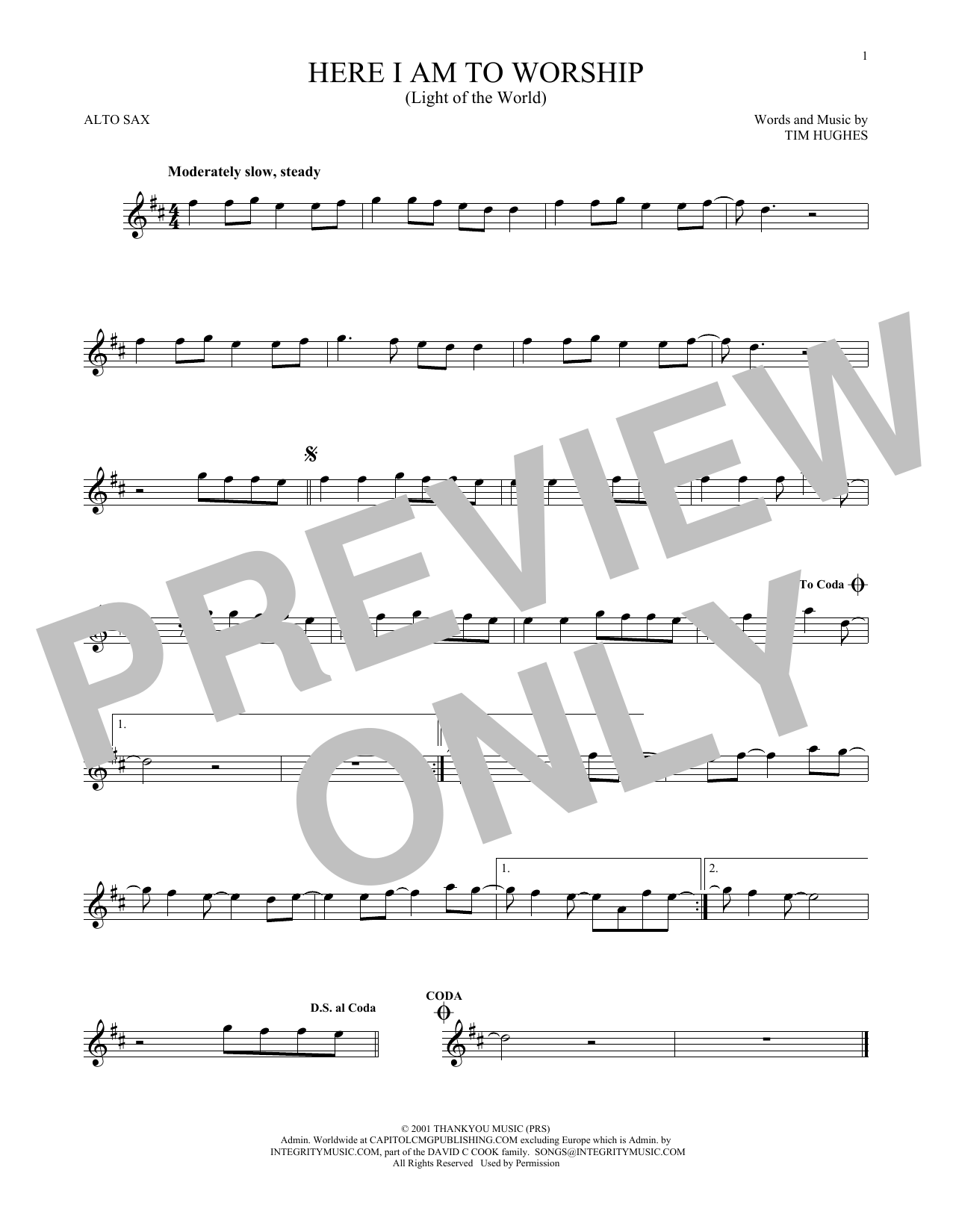 Phillips, Craig & Dean Here I Am To Worship (Light Of The World) sheet music notes printable PDF score