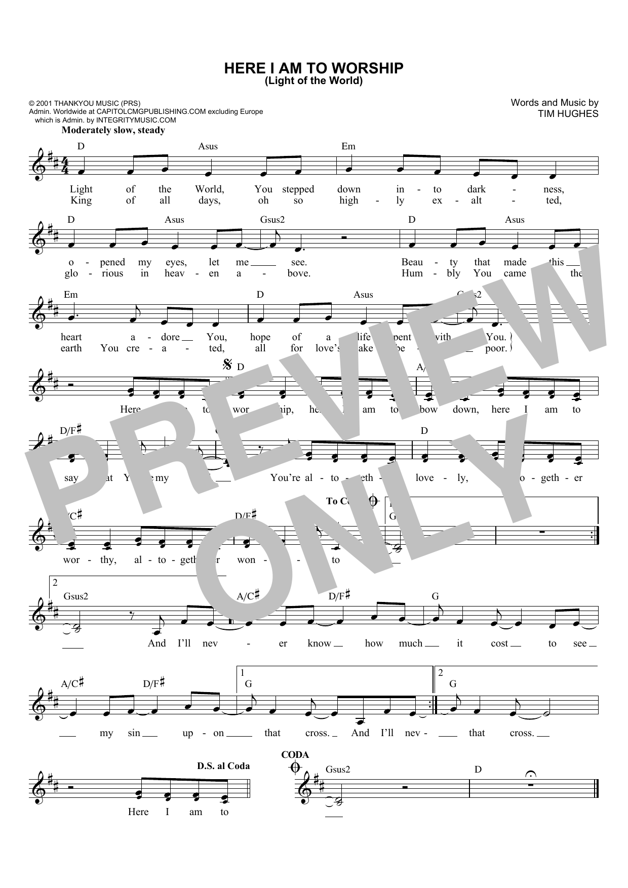 Download Phillips, Craig & Dean Here I Am To Worship (Light Of The Worl Sheet Music
