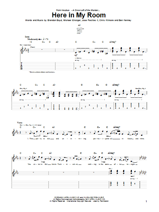 Download Incubus Here In My Room Sheet Music