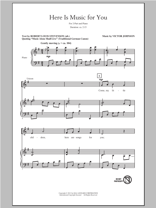 Download Victor C. Johnson Here Is Music For You Sheet Music