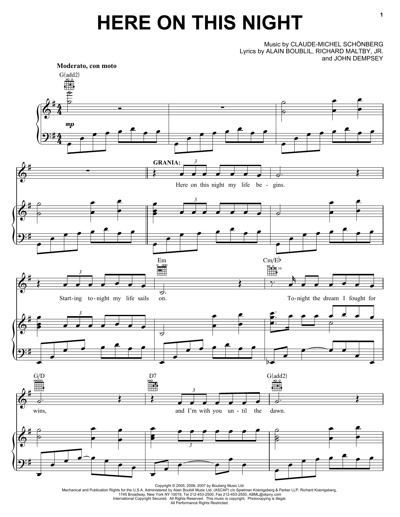 Download Boublil and Schonberg Here On This Night (from The Pirate Que Sheet Music
