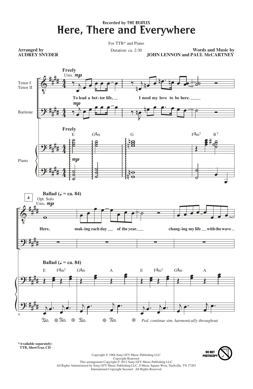 Download The Beatles Here, There And Everywhere (arr. Audrey Sheet Music