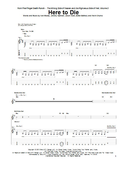 Download Five Finger Death Punch Here To Die Sheet Music