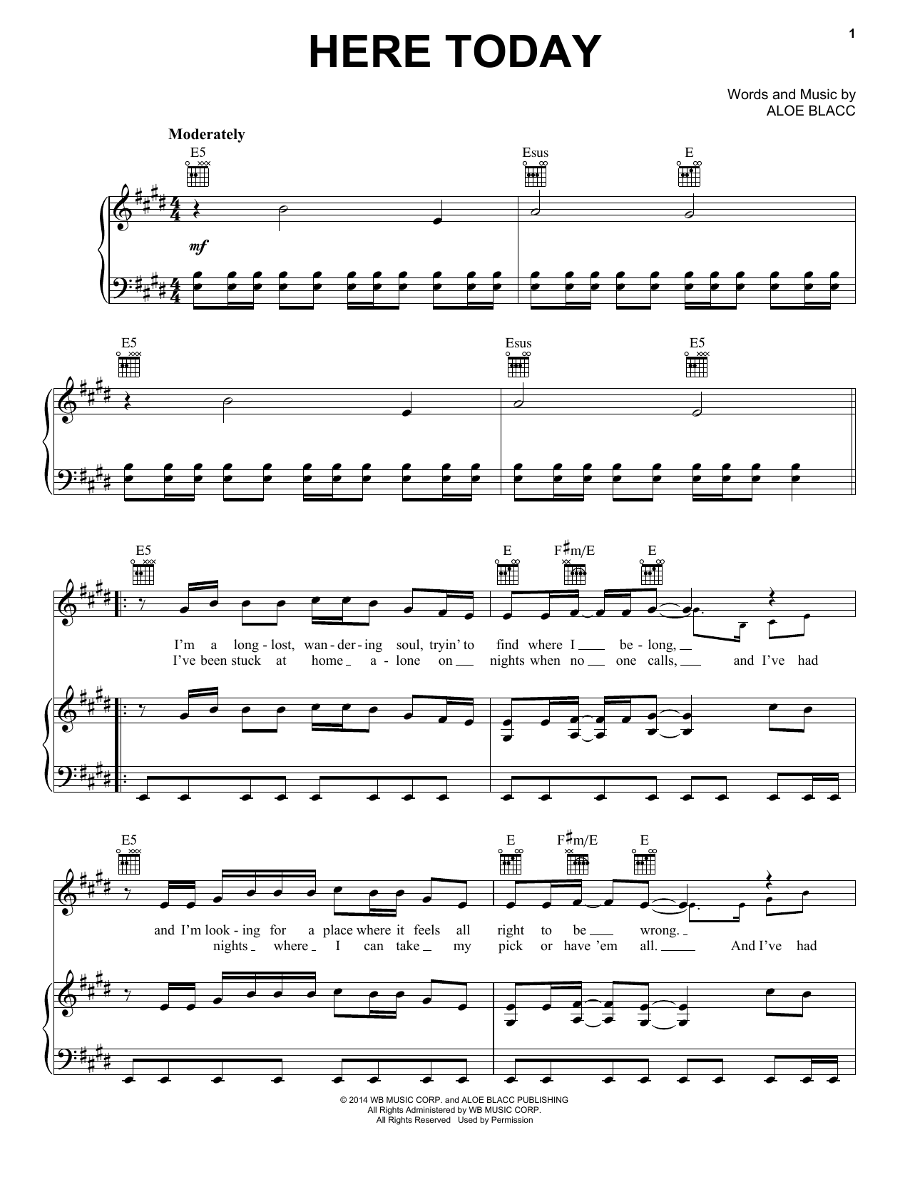 Download Aloe Blacc Here Today Sheet Music