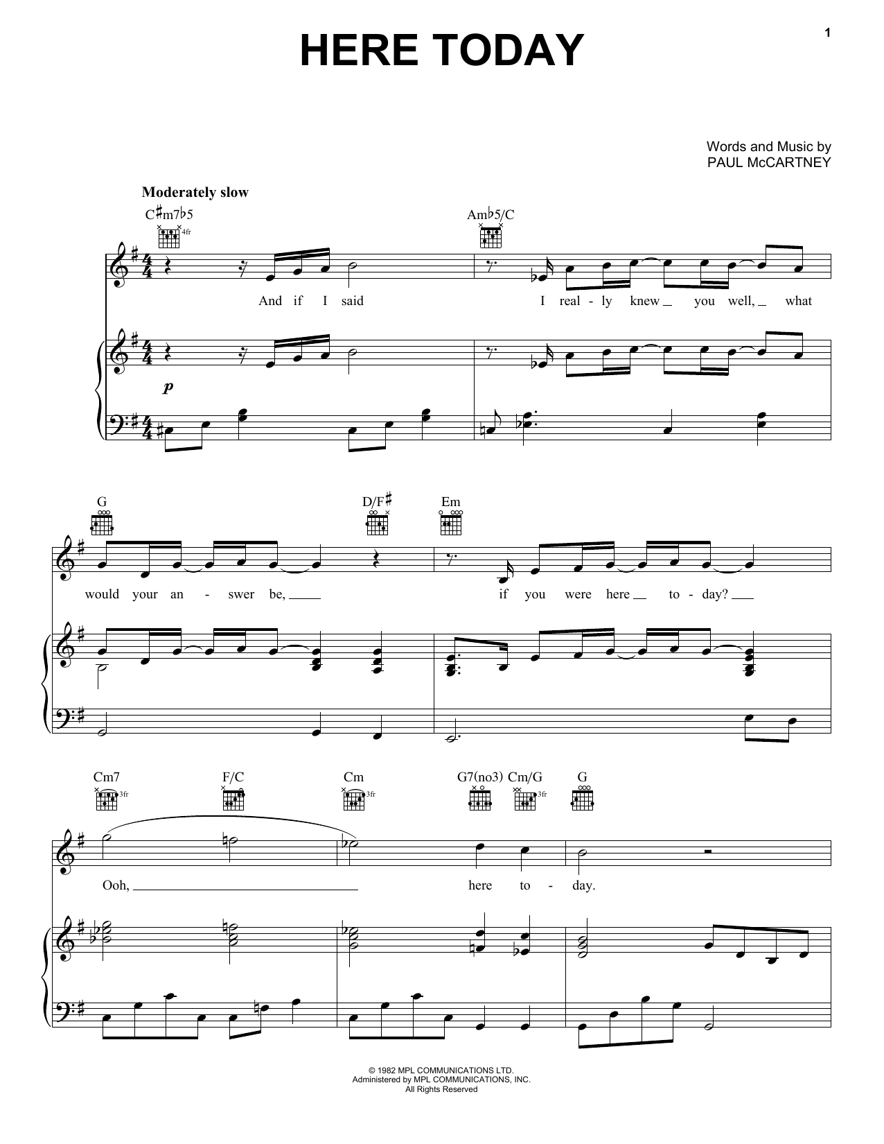 Download Paul McCartney Here Today Sheet Music