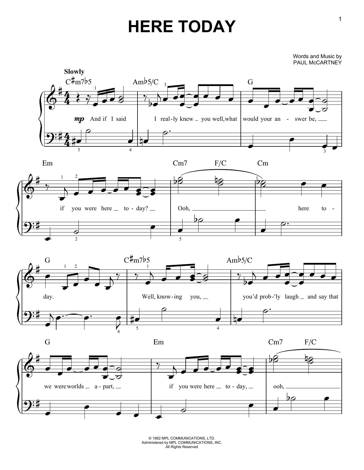 Download Paul McCartney Here Today Sheet Music