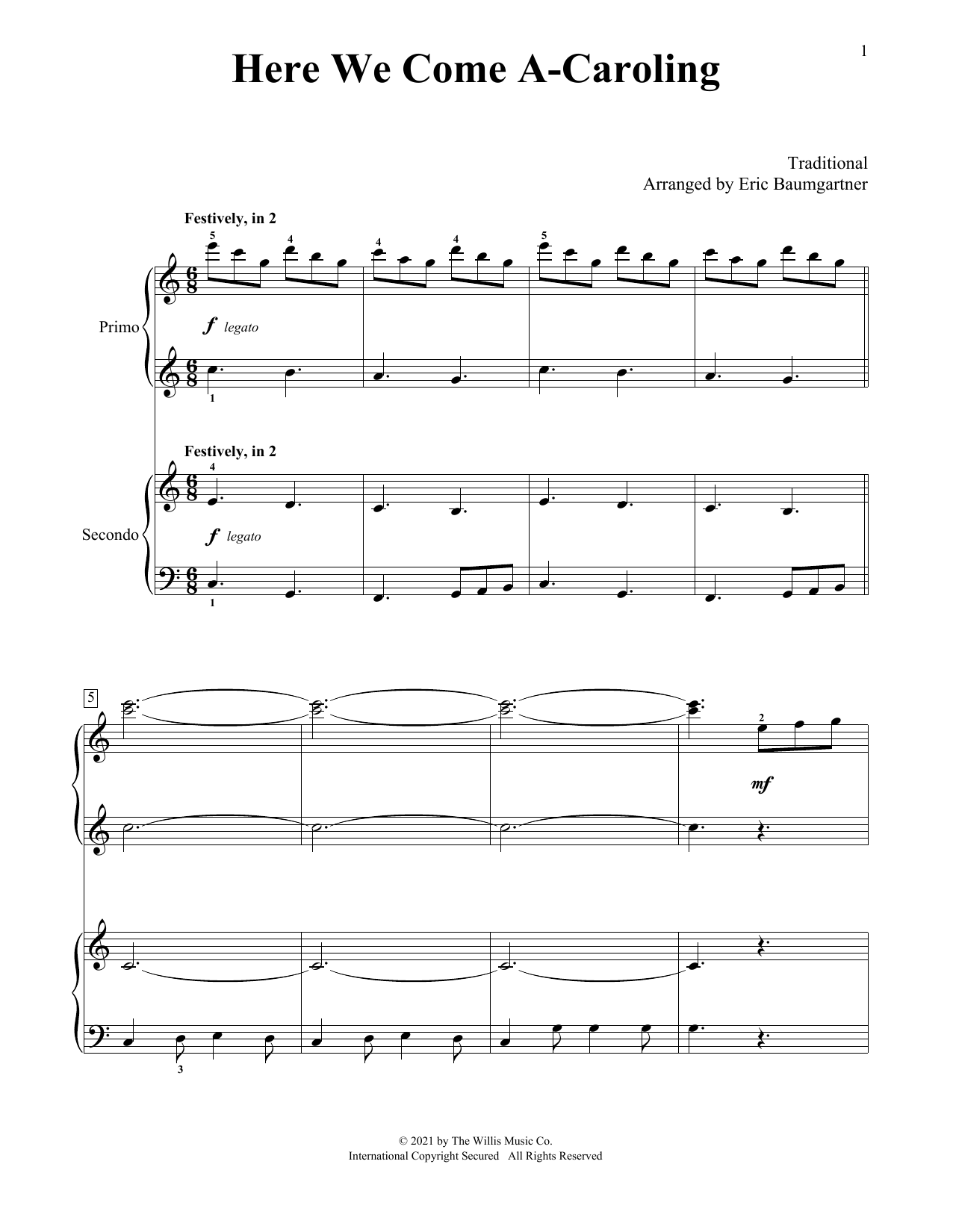 Download Traditional Here We Come A-Caroling (arr. Eric Baum Sheet Music