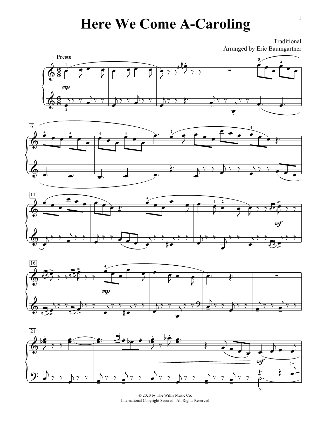 Download Traditional Here We Come A-Caroling [Jazz version] Sheet Music