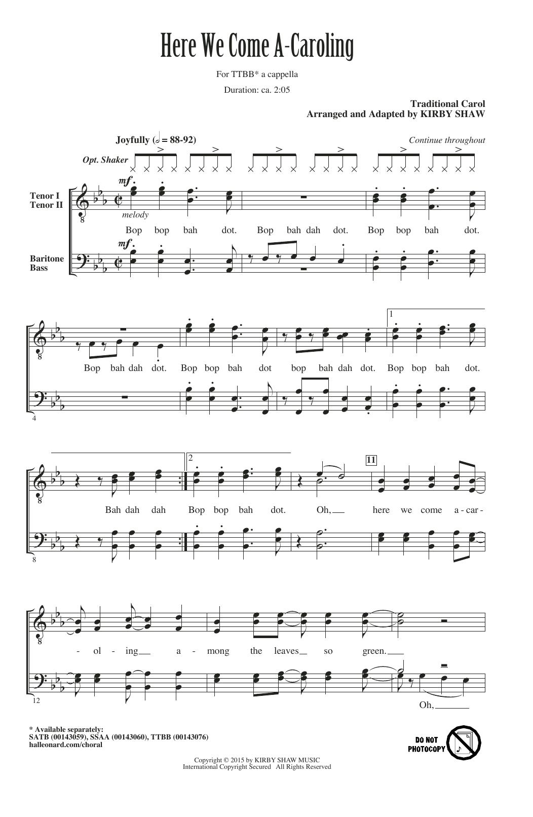 Download Traditional Here We Come A-Caroling (arr. Kirby Sha Sheet Music